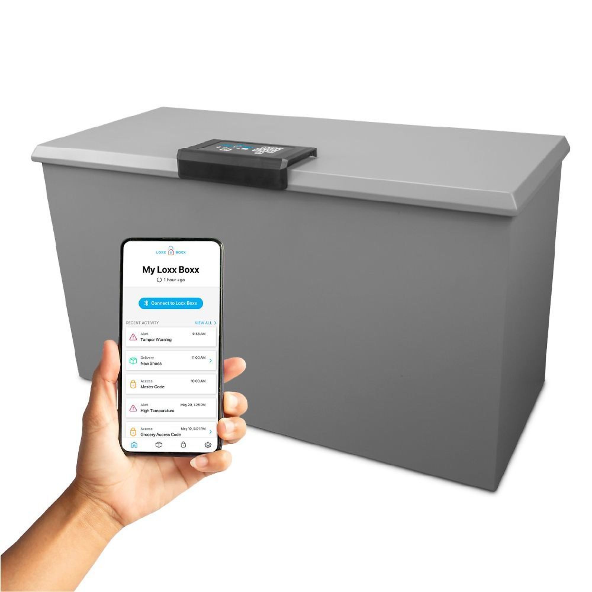 LOXX BOXX LLC, LTE Wi-Fi Smart Package Locker w/ Solar Charger, Height 21.75 in, Width 38.5 in, Color Gray, Model# LB2_LGBOX_GY_LTE_BDL
